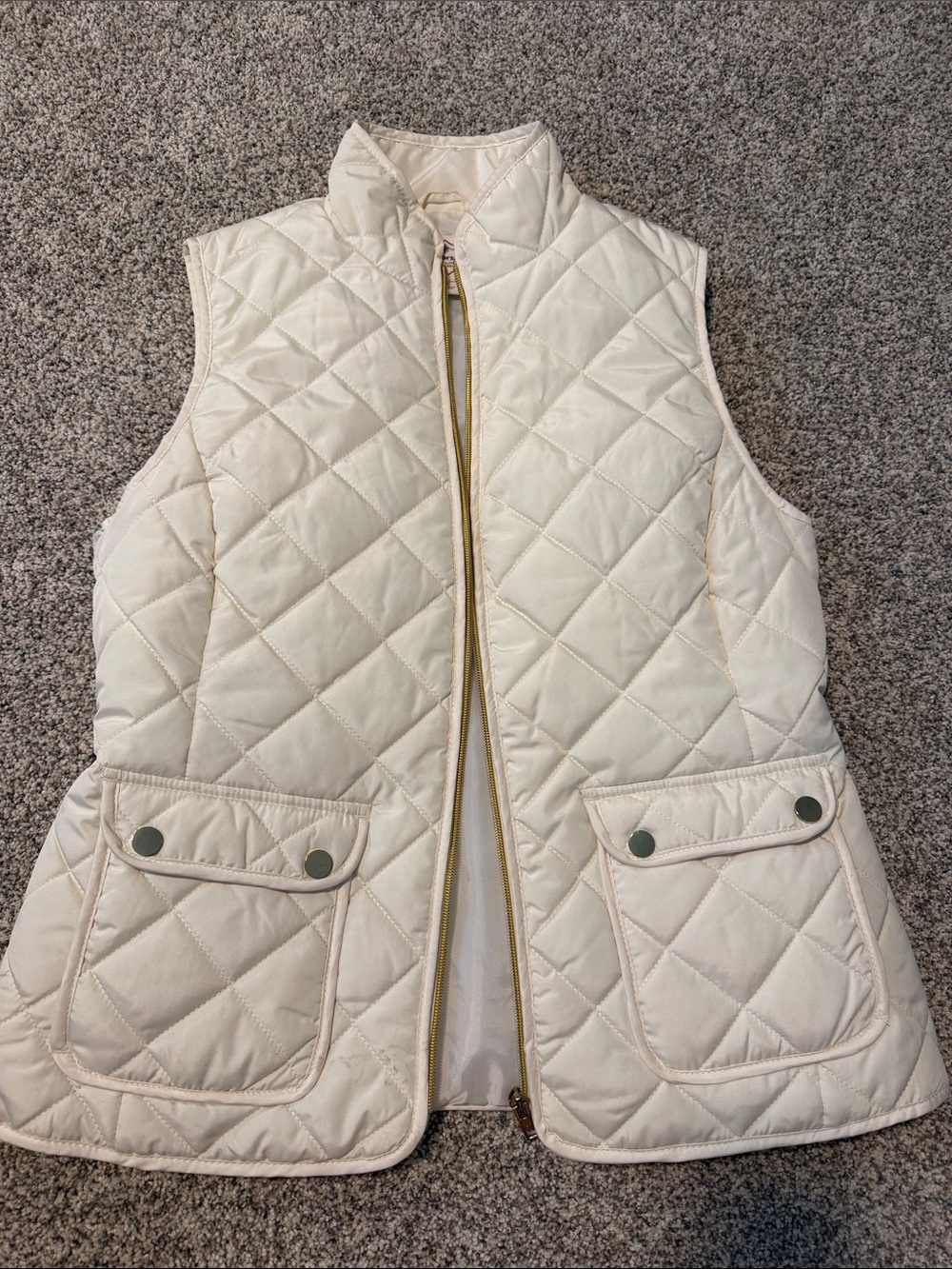 St. John's Bay Cream Quilted Vest with Gold-Tone Zip